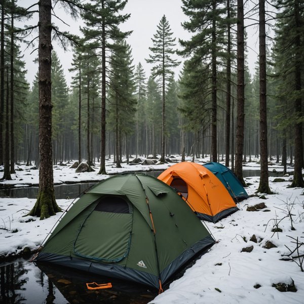 Quels sont les équipements nécessaires pour un camping en région de marécages en hiver?